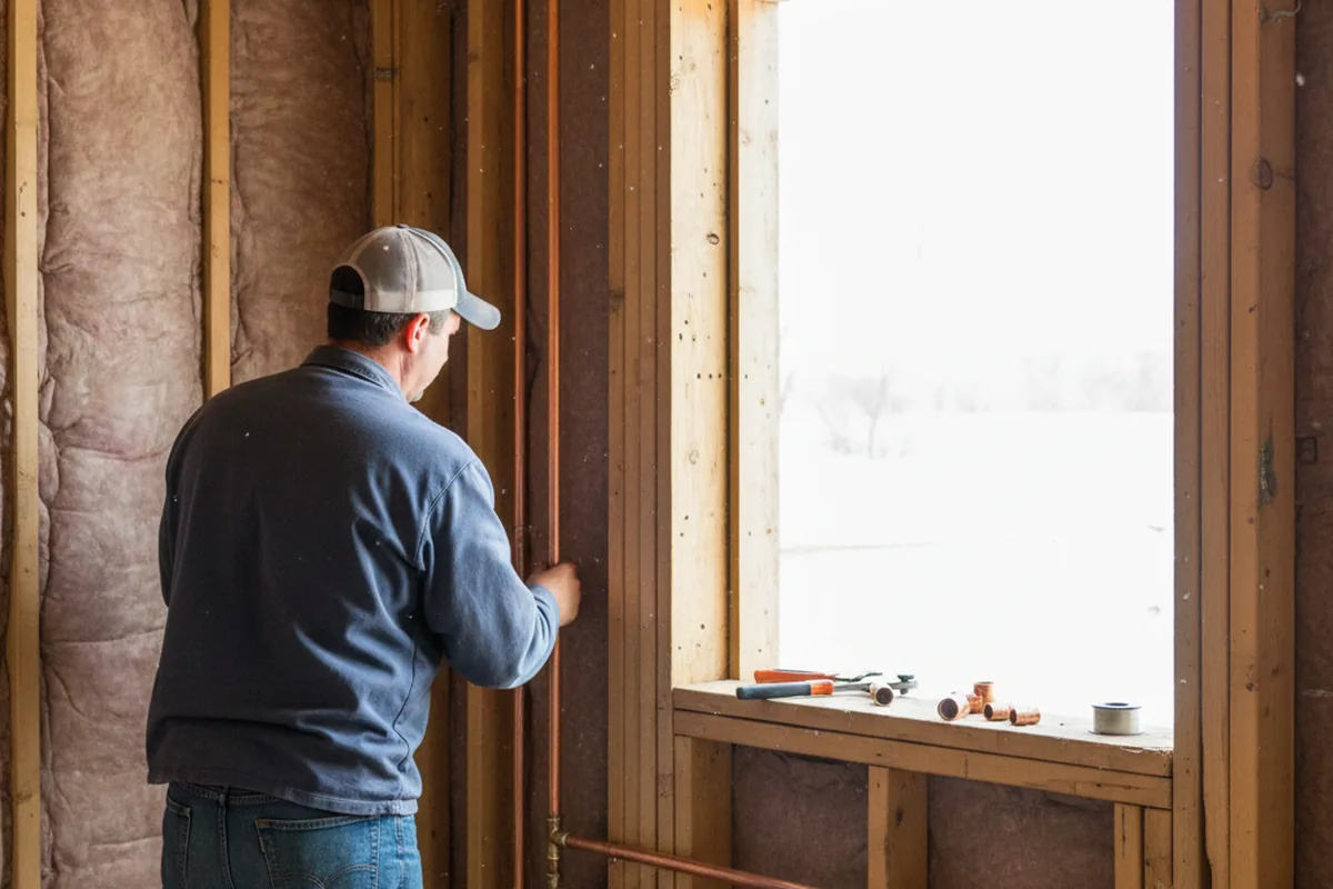 Licensed plumber running new copper supply lines in a Fallon home